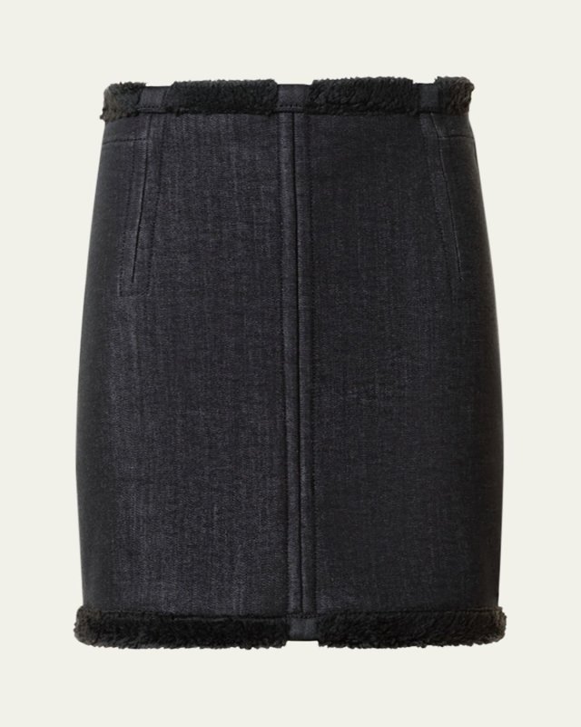 Denim Mini Skirt with Faux Fur Bonding